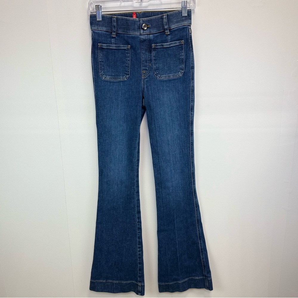 SPANX Flare Jeans with Patch Pockets Authentic Blue XS Tall shape wear Jeans - Picture 3 of 15